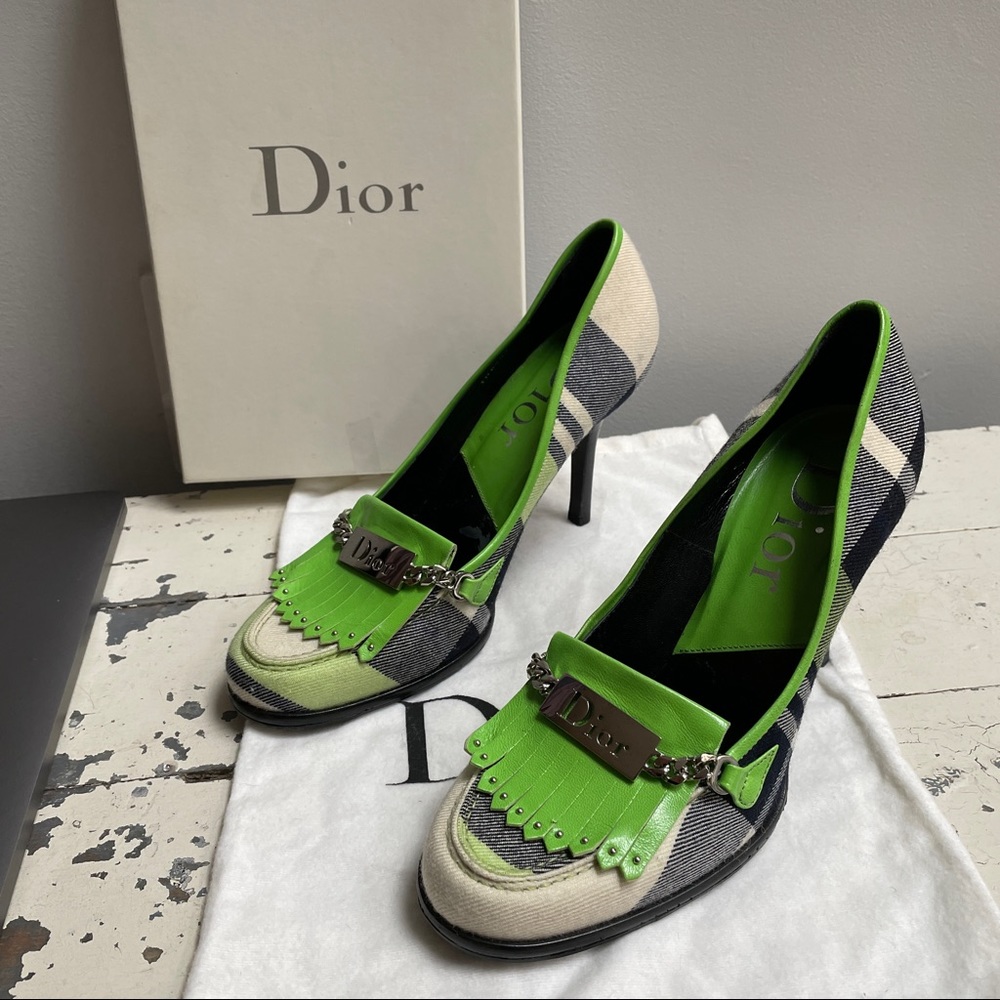 Dior Schoologirl D'trick Green/White Tartan Pumps